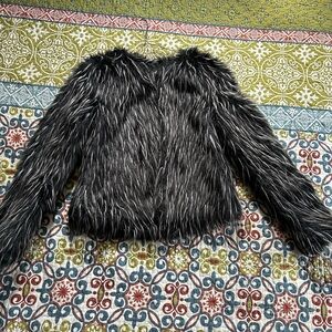 Celsius Faux Fur Crop Jacket in Black and Silver